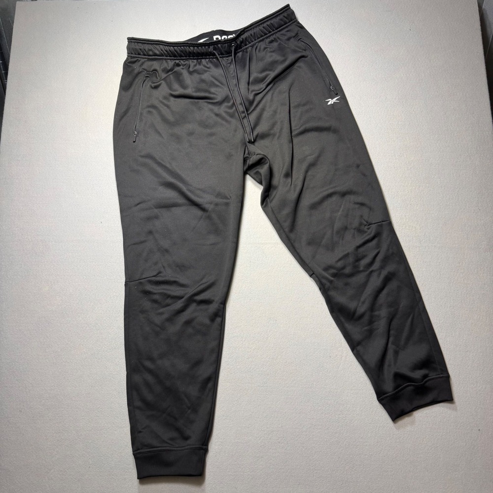 Reebok Mens Athletic Joggers Black Fleece Lined Tapered Sweatpants XL